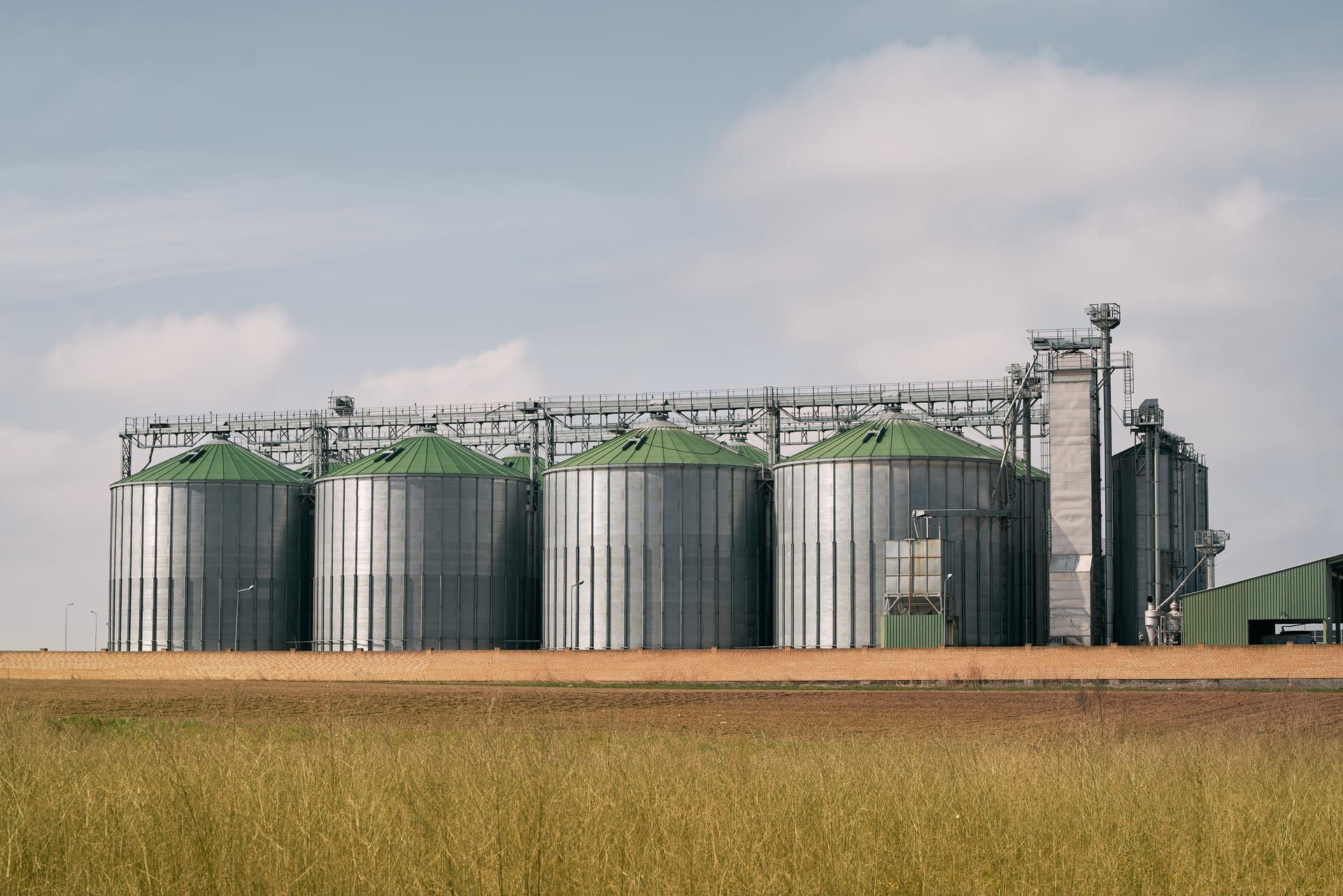 Silos de cereal en medio del campo